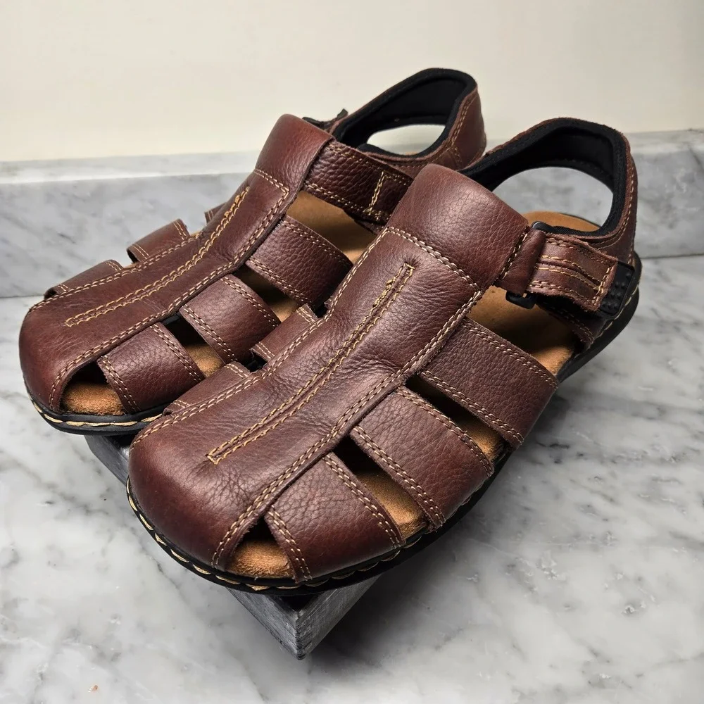 Dr. Scholls Gaston Mens Brown Leather Fisherman Sandals Memory Foam Size 13 M - Picture 13 of 14